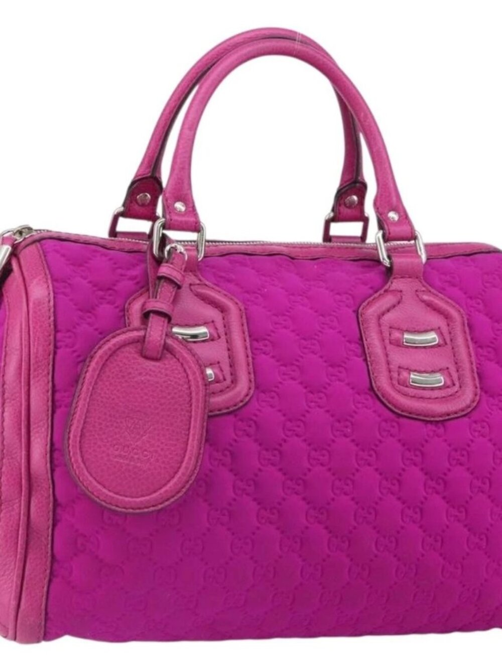 GUCCI GG Canvas Boston Bag Nylon Leather Pink Silver Auth ki6320